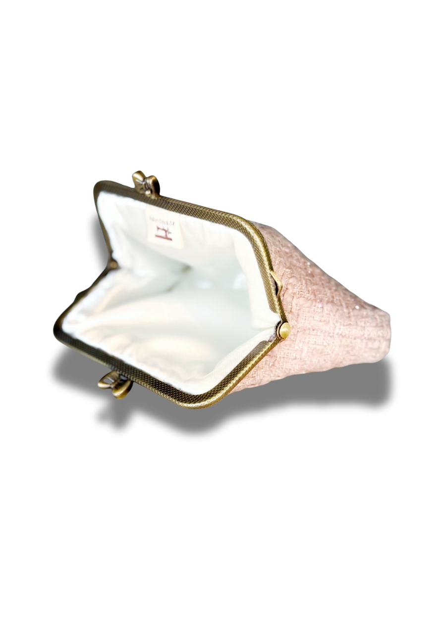 Porte monnaie tweed rose